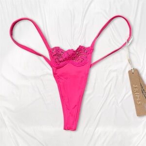 Skims Fits Everybody Lace String Thong in Neon Rose • NWT